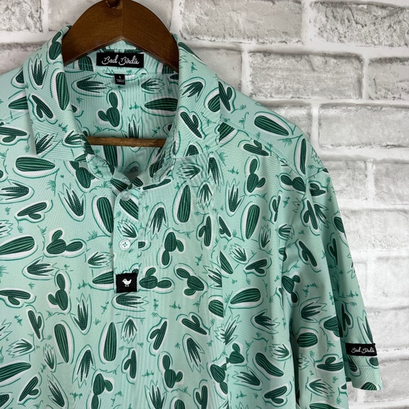 Bad Birdie Tony Saguaro Cactus AOP Performance Golf Polo Mens LARGE Stretch - Picture 1 of 7